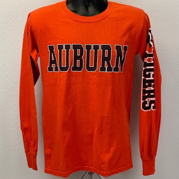 Vintage 90s Auburn University Tigers T Shirt College Long Sleeve Orange S Small - Picture 2 of 9